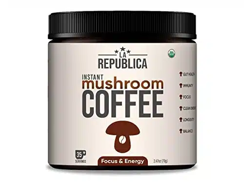 La Republica Organic Mushroom Instant Coffee (Servings) with Superfood Mushrooms, Great Tasting Arabica, Includes Lion's Mane, Reishi, Chaga, Cordyceps, Shiitake, Maitake, and Turkey Tail