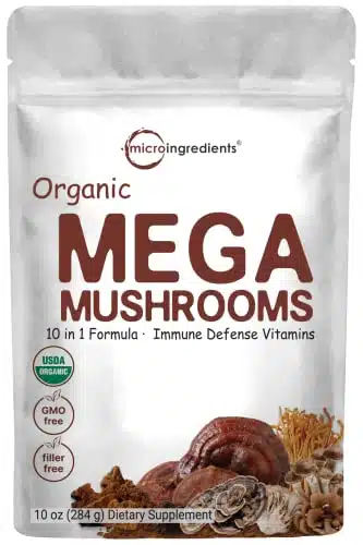 Sustainably US Grown, Organic Mega Mushroom in Complex Formula Powder for Immune System Booster, Ounce (Days Supply), Chaga, Lions Mane, Cordyceps, Reishi & More, Filler Free, Vegan