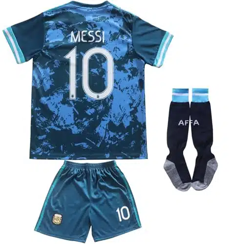 Argentina #Leo Messi Away Kids Football Soccer JerseyShortsSocks Kit Youth Sizes (Messi Blue, (Years))