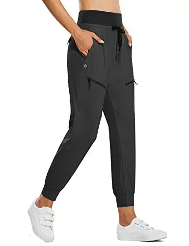 BALEAF Women's Joggers Lightweight Hiking Pants High Waist Zipper Pockets Quick Dry Travel Athletic UPF+ Dark Gray L
