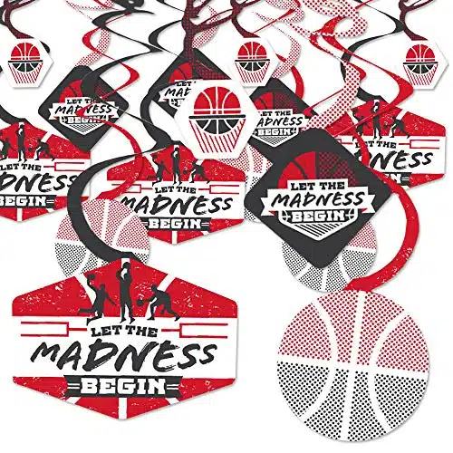 Big Dot of Happiness Red Basketball   Let The Madness Begin   College Basketball Party Hanging Decor   Party Decoration Swirls   Set of