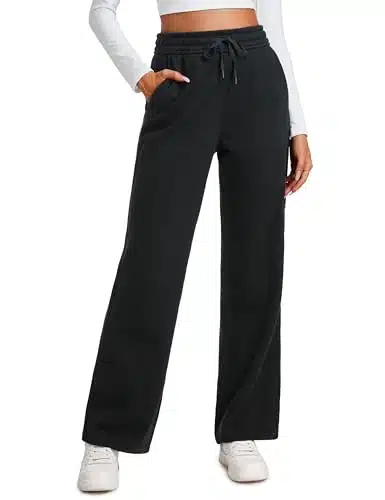 CRZ YOGA Cotton Fleece Lined Sweatpants Women Straight Leg Casual Lounge Sweat Pants for Women Black Medium