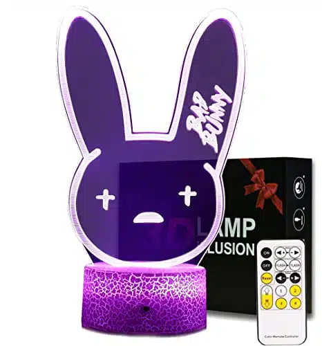 Carryfly Bad Cute Bunny Merch, Party Decorations with Colors Change and Remote, Birthday Gifts for Women or Kids. Night Light for Bedroom