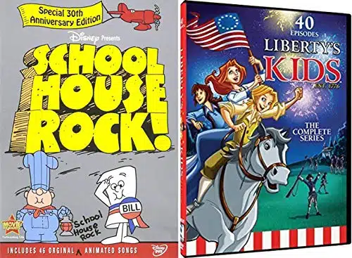 Complete Series American Animated Liberty Kids DVD & School House Rock Math  Grammar  Election  History Knowledge is Power Pack Educational Cartoons Edition Learning Study