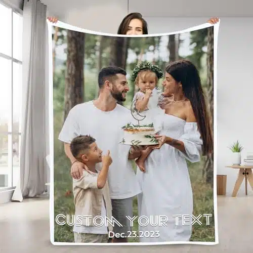 Custom Blanket with PicturePhoto   Personalized Flannel Throw Blanket for Women Men   Customized Blanket for Christmas Valentines Gifts Mom Dad Family Birthday Gifts (Only Photo)