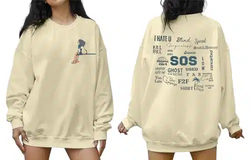 FLOYU Women SOS Album Sweatshirt Album Tracklist Tops R&B Hip Hop Long Sleeve Shirt Beige