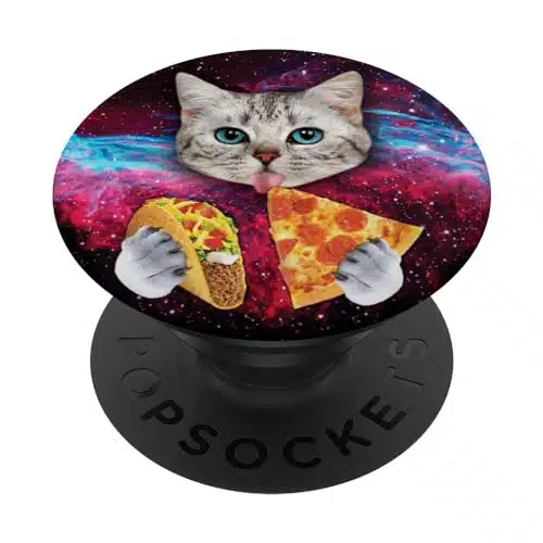 Funny Cute Space Cat Taco Pizza Galaxy Meme Universe Gift PopSockets PopGrip Swappable Grip for Phones & Tablets PopSockets Standard PopGrip