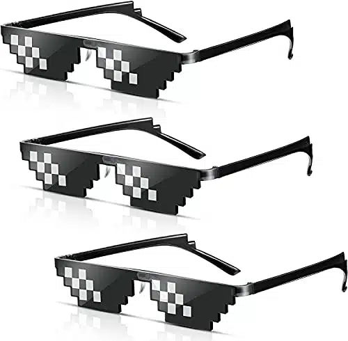 JDD Pack Whole Thug Life Bits Pixelated Meme Party Sunglasses Mosaic Gamer Photo Props Glasses for Men Women, Black, Large