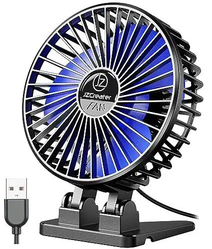 JZCreater USB Desk Mini Fan Portable, Speeds Desktop Table Cooling Fan, Plug in Power Fan, Rotation Strong Wind, Quiet Personal Small Fan for Home Desktop Office Travel Bedroom, Black Blue
