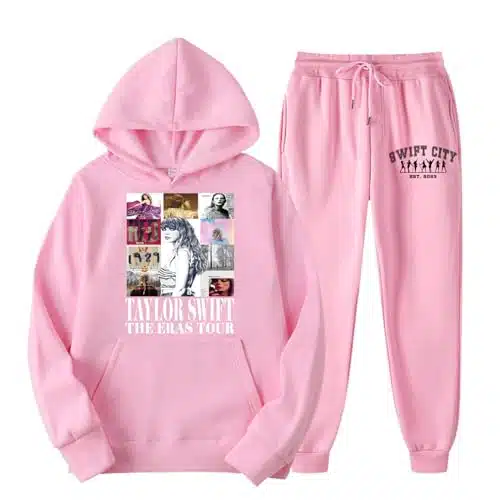 Lover Taylors Swifts Outfit, Unisex Hooded Sports Tracksuit Two Piece Outfits Long Sleeve Pullover Hoodies Sweatshirt+Sweatpants Set Fearless Outfit Girls Lovers Outfit (S, Pink)