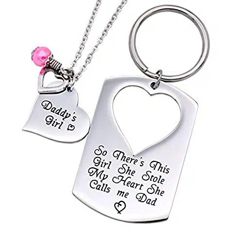 O.RIYA Gifts for Dad Necklace Jewelry, Father Daughter Keychain Jewelry, Daddys Girl Birthday Necklace Set, There's This Girl Who Stole My Heart She Calls Me Daddy (white)