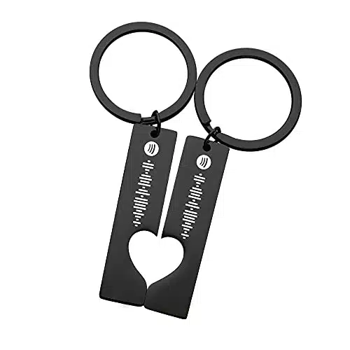 Personalized Music Spotify Code Keychain Custom Engraved Song Stainless Steel Heart Couples Keychain Gifts Black