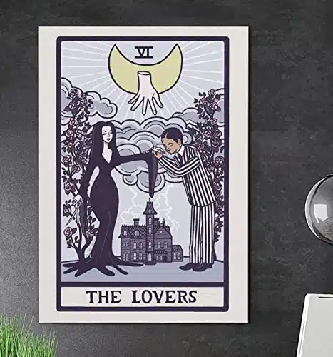 Retro Metal Tin Sign X Inches The Lovers Tarot Addams Family Poster Or The Lovers Vi Wall Art Vintage Horror Movie Wall Decor Halloween Art Print Rustic Decor Funny Room Decor Aluminum Sign