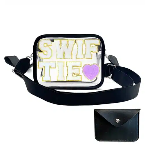 Taylor Clear Bag for Stadium Events, In Clear Purse with with Vegan Leather Trim & Leather Purse, x Crossbody Bag with Stickers Swift Merch as Christmas Gifts for Swift Tour Concerts
