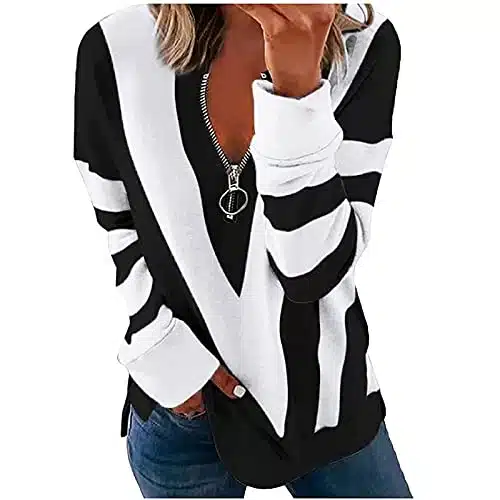 Today's Deals Clearance Deals of The Day Womens Fall Tops Dressy Casual Long Sleeve Half Zip V Neck Shirts Color Block Sweatshirts Comfy Pullover Blouses