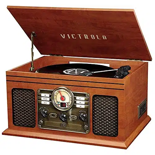 Victrola Nostalgic in Bluetooth Record Player & Multimedia Center with Built in Speakers   Speed Turntable, CD & Cassette Player, FM Radio  Wireless Music Streaming  Mahogany