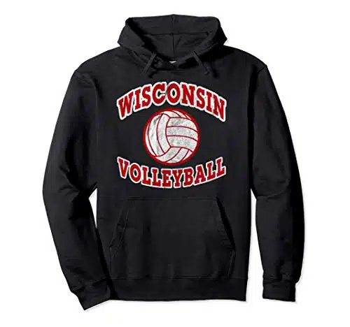 Wisconsin Volleyball Classic Style VIntage Distressed Pullover Hoodie