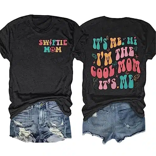 Women's Swiftie Mom Print Casual T Shirt Short Sleeve Crewneck Cute Letter Graphics Tees Tops Black