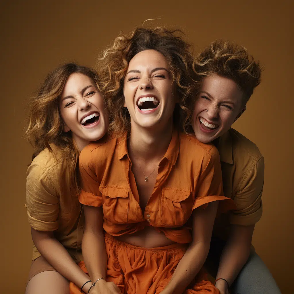 female model laughing with two male twins