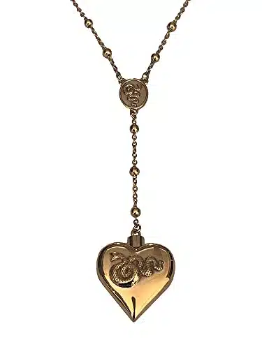womens Saint Lana Del Rey LDR Style Stash Necklace  Rosary Chain  Hollow Pendent  Heart Shaped With Snakes & Spoon, gold