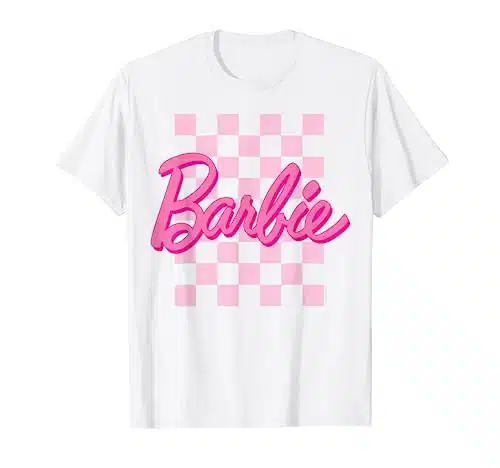 Barbie   Barbie Logo Checkered Background Short Sleeve T Shirt For Women, Small