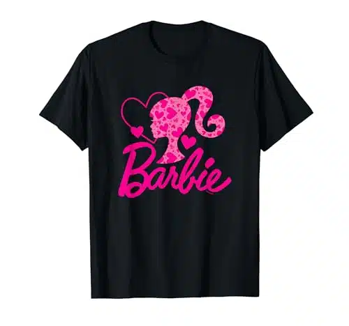 Barbie Black Heart Logo Crew Neck T Shirt   Classic Fit, Short Sleeve, Cotton Polyester Blend