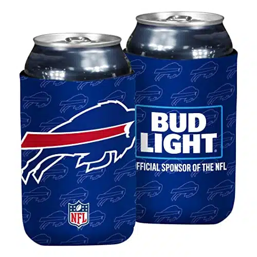 Bud Light & NFL Licensed Buffalo Bills Premium Insulated Neoprene Can Koozy CoverCooler Sleeve   Easy On Gameday Foldable Beverage Apparel for Ounce Beer and Soda Cans, Pack Sided Design