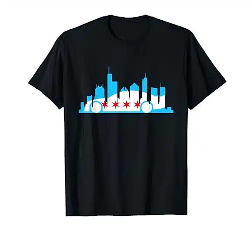 Chicago Skyline Race Car Shirt   Chicago Flag T Shirt