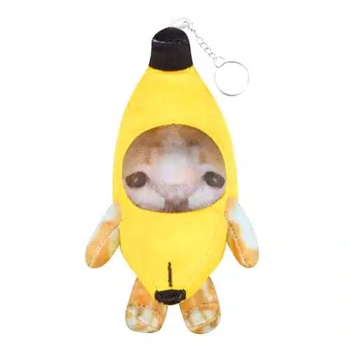 Crying Banana Cat Plush Keychain, Happy Funny Baby Sound Cat Stuffed Animal Ornaments (Happy)