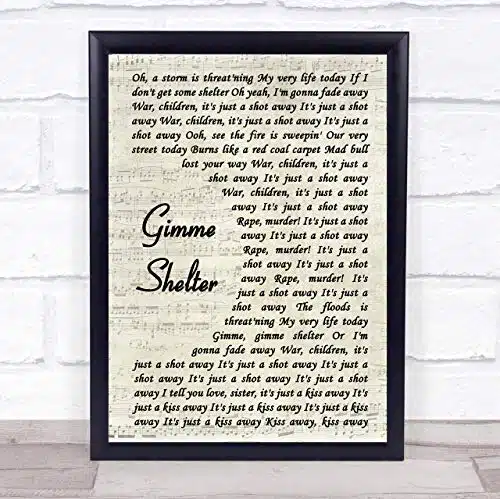 Gimme Shelter Vintage Script Song Lyric Art Music Quote Gift Poster Print