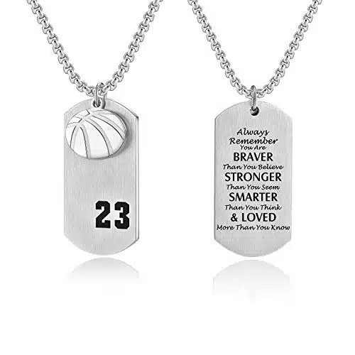 Godcow Basketball Player Cross Dog Tag Pendant Necklace Always Remember You are Braver Stronger Jewelry