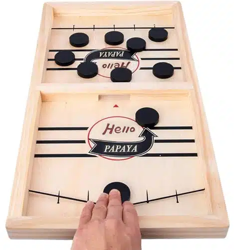 HELLO PAPAYA Fast Sling Puck Game,Wooden Hockey Game,Super Foosball Table,Desktop Battle Winner Slingshot Game,Parent Child Interaction Family Games Toys