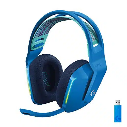 Logitech GLIGHTSPEED Wireless Gaming Headset with suspension headband, LIGHTSYNC RGB, Blue VO!CE mic technology and PRO G audio drivers   Blue