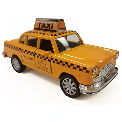 NYC Taxi in Yellow Cab with Pullback Action, Die Cast New York City Taxi Toy (No Sound)