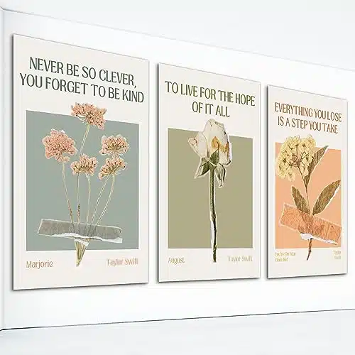Prinajssiad Piece Taylor August Poster, xin Music Song Swiift Lyric Quotes Canvas Wall Art, Vintage You're on Your Own Kid Floral Print, Retro Botanical Flower Pictures for Girls Room Unframed