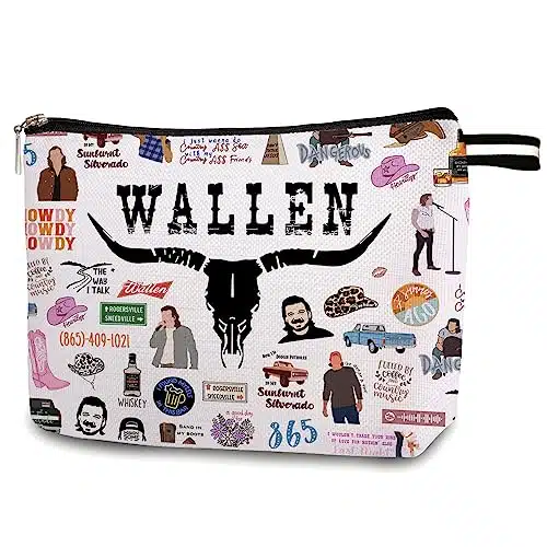 SUNFYCN Vintage Western Rodeo Makeup Bag, Western Bullhead Wallen Cosmetic Bag,Country Music Lover Gift, Singer Name Zipper Cosmetic Bag, Album Inspired Gift Song Gift Music Merchandise CB