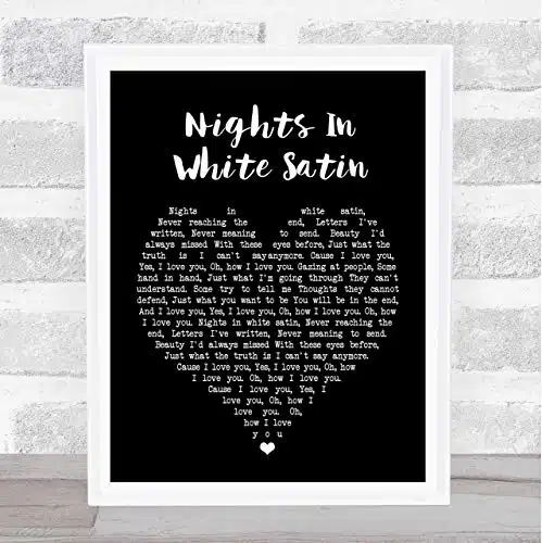 The Card Zoo Nights in White Satin Black Heart Song Lyric Quote Print