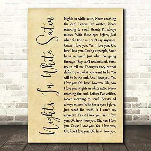 The Card Zoo Nights in White Satin Rustic Script Song Lyric Quote Wall Art Gift Print