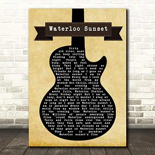 The Card Zoo Waterloo Sunset Black Guitar Song Lyric Print