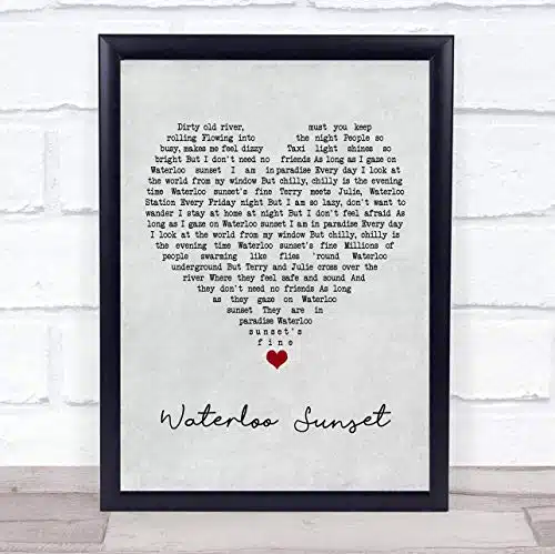 Waterloo Sunset Grey Heart Song Lyric Quote Music Poster Gift Present Wedding Song Art Print