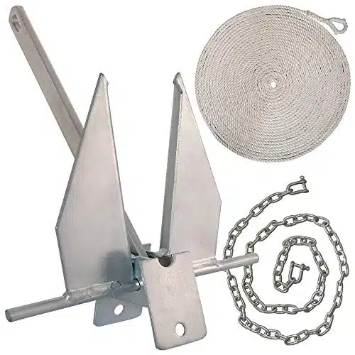 WindRider Boat Anchor Kit for Different Size Boats   Complete Boating Anchors   Includes Fluke Anchor, Rope, Galvanized Steel Anchor Chain, and Shackles   Essential Pontoon Boat Anchor Kit