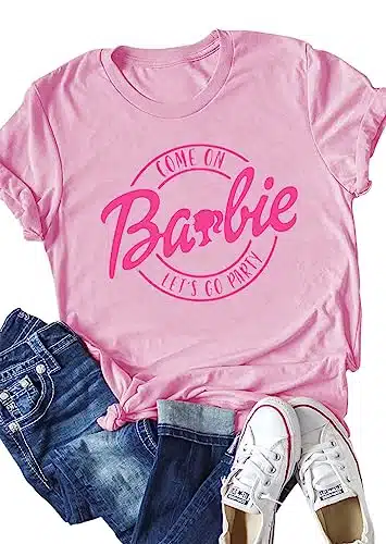 Women Come On Let's Go Party Shirt Cute Trendy Girls Cowgirl Bachelorette Tees Causal Summer Tops Chic Party Shirt(M,Pink)