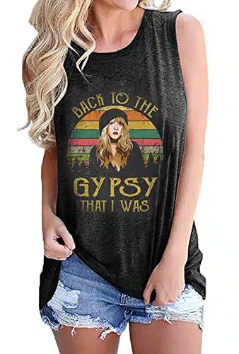 Womens Vintage Tank Top Back to The Gypsy That I was Funny Retro Tank Stevie Graphic Hippie Music T Shirt (M, Dark Grey)