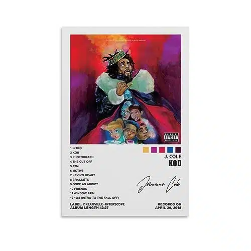 YELLOWV J.cole Poster Kod Album Cover Posters for Room Aesthetic Canvas Wall Art Bedroom Decor xinch(xcm)