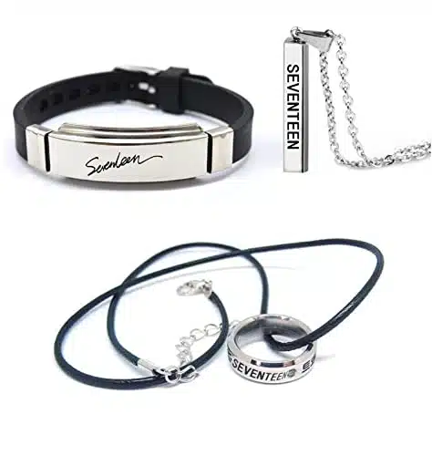 YiYiXiXi Pcs SEVENTEEN Gifts Set,SEVENTEEN Merch Necklace Wristband Ring for Fans(Silver)