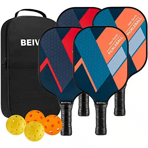 Beives Pickleball Paddles Pickle Ball Raquette Set of Lightweight Pickleball Set, Pickleball Rackets with Balls Including Portable Carry Bag