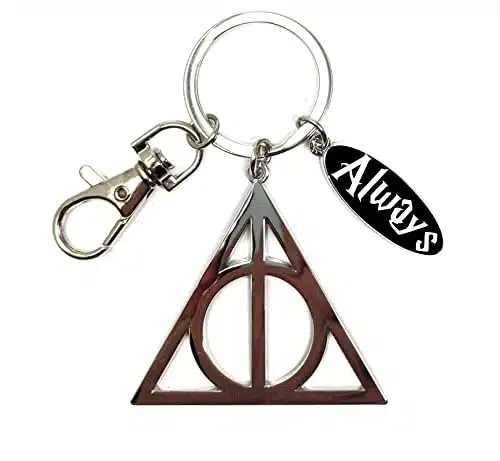 Deathly Hallows Keychain with Always Charm   Pewter Key Ring