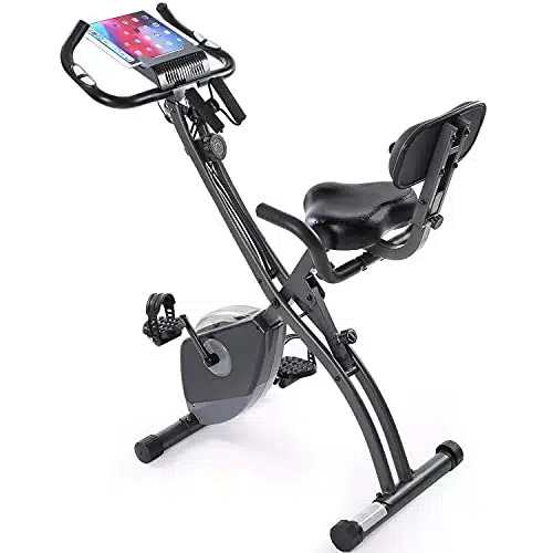 Exercise Bike Folding Stationary Bike Magnetic Recumbent in Cycling Slim Bike with Arm Resistance Bands & LCD Monitor for Men and Women Indoor Outdoor, black, x x inches