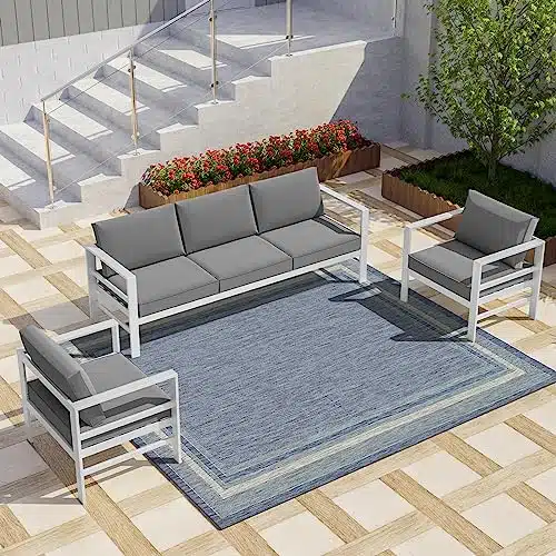 FYRICKYLINOO Aluminum Patio Furniture Set, Piece White Cast Aluminum Modern Outdoor Conversation Couch Sets All Weather Metal Patio Sectional Sofa Furniture with Light Grey (T