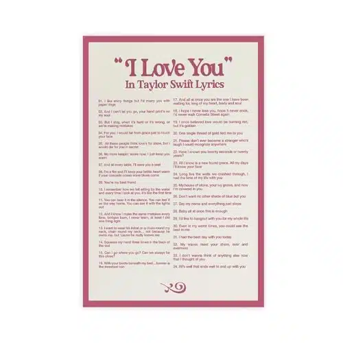 FitTg I LOVE YOU In Taylor Poster Swift Lyrics Poster Canvas Poster Wall Art Decor Print Picture Paintings for Living Room Bedroom Decoration Unframe style Unframe stylexinch(